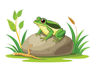 Frogs on a Rock Branch