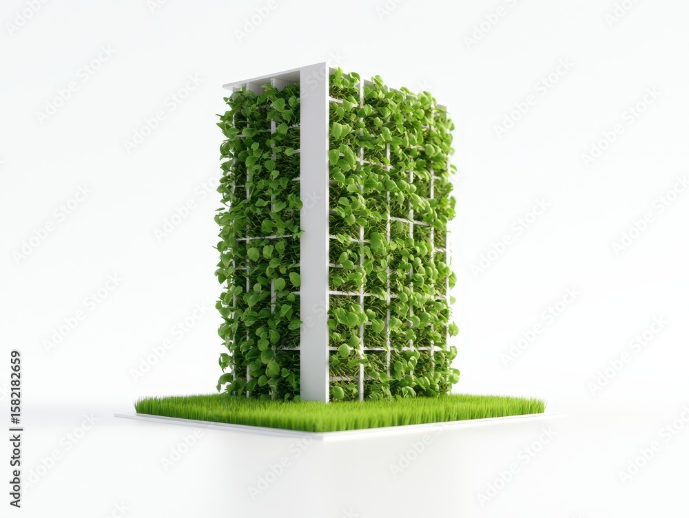 Poster engineer architect blueprints concept. vertical garden structure with lush greenery on a sleek moder