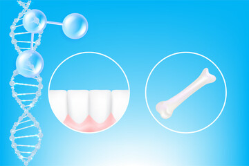 Hyaluronic acid bone and teeth solutions ad, blue collagen with cosmetic advertising background ready to use, illustration vector.