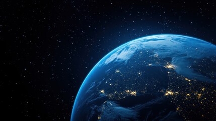 Naklejka premium Earth illuminated at night from space perspective