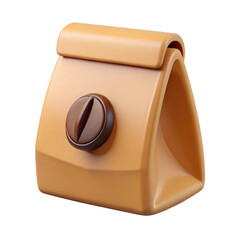 3d coffee bag with coffee bean icon isolated on transparent background