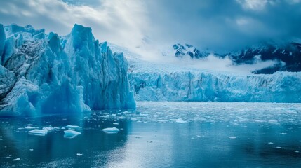Solo traveler hiking on a glacier landscape during an epic arctic adventure, surrounded by majestic ice formations and snow-covered peaks in a remote wilderness environment under a clear blue sky