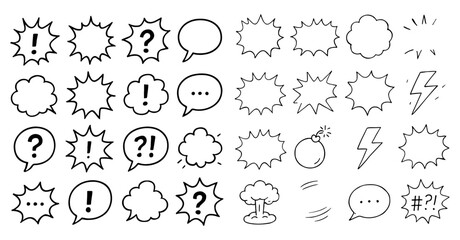 Collection of hand drawn speech bubbles and symbols
