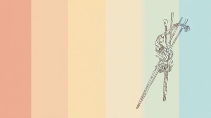 Obraz premium Pastel-colored background with a sketch of chopsticks holding food
