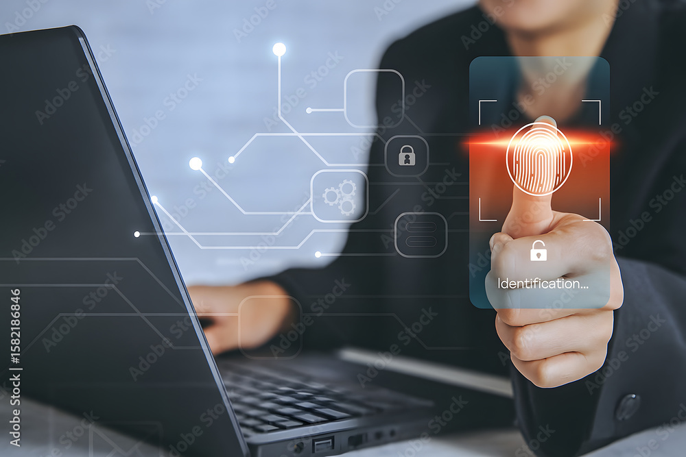 Poster biometric authentication and secure data access concept for cybersecurity, identity, and digital pro