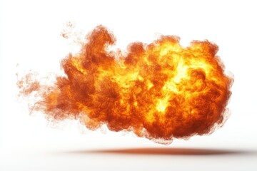A powerful explosion of fire energy and passion against a stark white backdrop in white background. Generative Ai