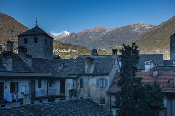 Domodossola Rooftops with Alpine Background, Piedmont, Italy