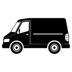 Front side angle silhouette of a delivery van isolated on white background