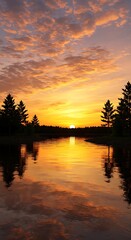 Obraz premium 燃ゆる水面鏡