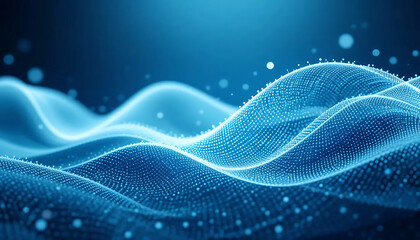 Abstract Digital Waveform with Mesh-Like Dot Pattern in Shades of Blue – Data Flow and Frequency Visualization Concept