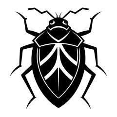 Fototapeta premium Black silhouette of a beetle with a shield shaped back isolated on white background
