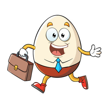 Happy humpty dumpty egg cartoon character running And Carries Briefcase 