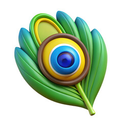 3d stylized peacock feather eye isolated on transparent background