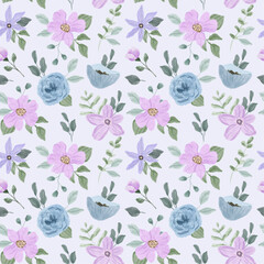 Fototapeta premium purple blue floral watercolor seamless pattern