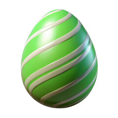3d green striped easter egg isolated on transparent background