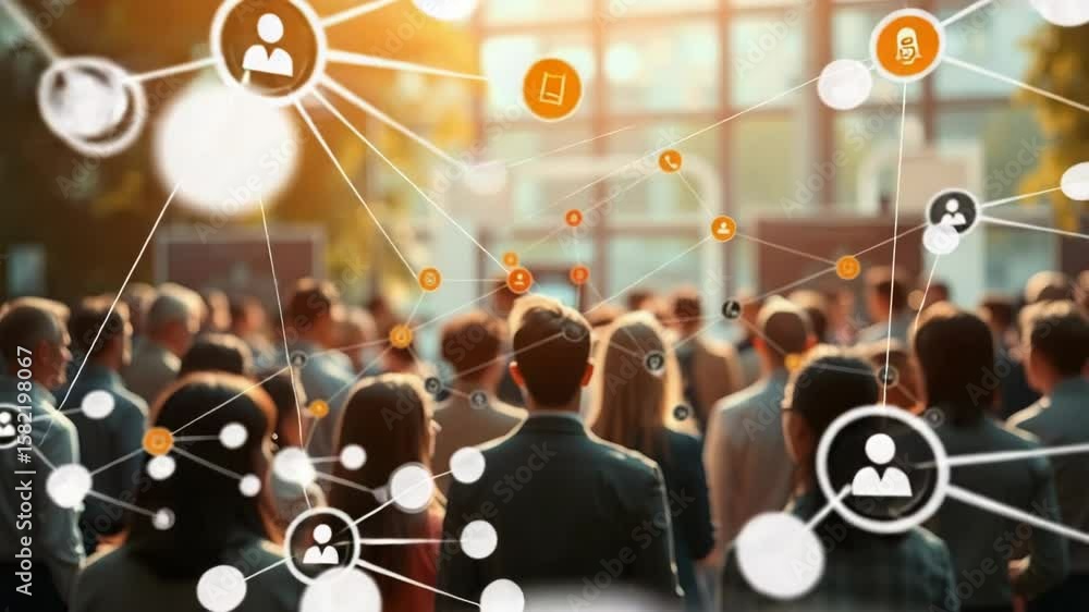 Aufkleber a network of connections links people in a crowd, symbolizing social networking and global communica