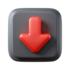 3d red down arrow icon isolated on transparent background