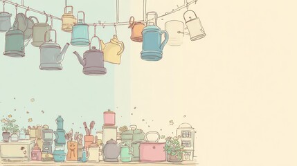 Pastel-toned kitchenware illustration