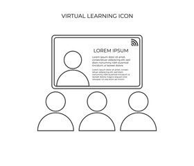 This icon depicts an online class or webinar with a speaker on a screen and three audience members below, symbolizing virtual learning.