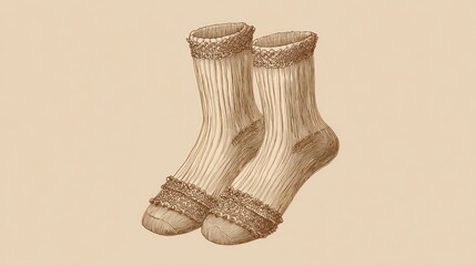 Pair of beige socks, detailed illustration