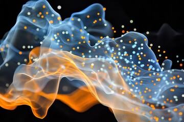 Obraz premium Abstract design with flowing shapes and particles.