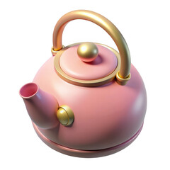 3d pink teapot with gold accents isolated on transparent background
