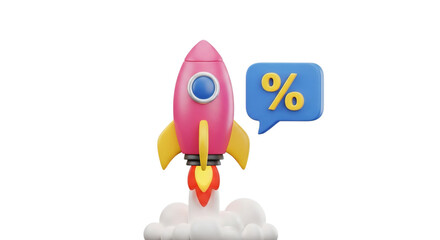 Rocket launch discount sale promotion marketing strategy business growth success opportunity startup on transparent background
