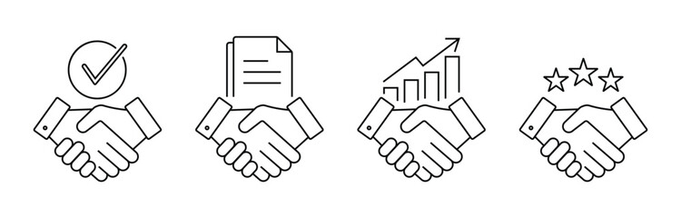 Handshake line icon set, Business agreements, deal, partnership and collaboration symbols for app, web, and ui design, vector illustration