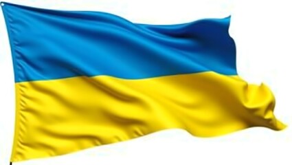 Waving Ukrainian flag, vibrant blue and yellow colors.