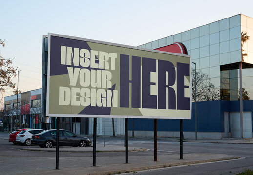 Mockup of large empty billboard on the roadside in Barcelona