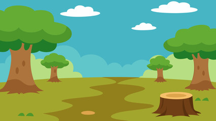 Obraz premium Cartoon nature background with tree stumps vector illustration
