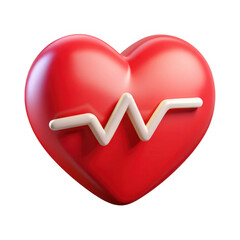 3d red heart with ecg line isolated on transparent background