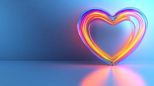 Abstract neon heart graphic on a gradient background