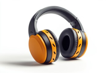 Wireless Headphones Black and Orange Noise Canceling Studio Sound Audio Music on white background. Generative Ai