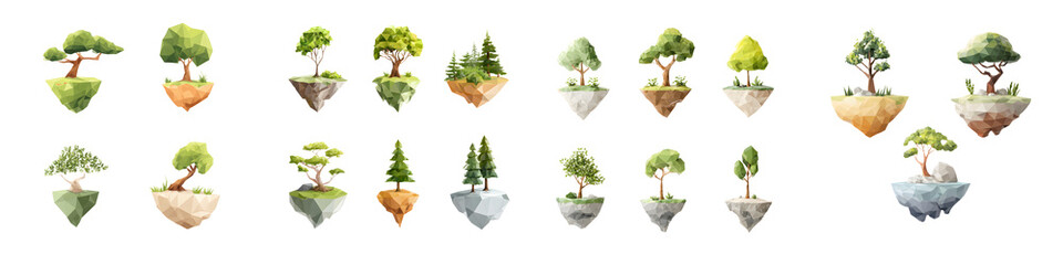 Watercolor Floating Island Trees: Fantasy Landscape Art on White