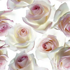 Soft pink and white roses create romantic and elegant floral pattern, perfect for backgrounds or decorative designs. delicate petals and gentle hues evoke sense of tranquility and beauty