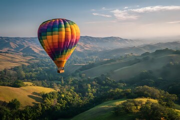 Naklejka premium Hot Air Balloon in Valley: Sunrise Adventure