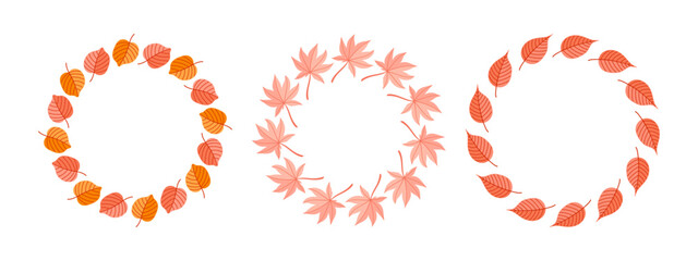 Set of autumn wreaths with fall colored leaves