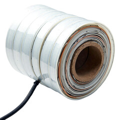 Heat shrink tubing roll electrical isolated, Wire-insulation protection sleeve, Workshop cable repair supply, Compact DIY device, Transparent PNG isolated item