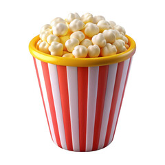 3d popcorn bucket with red and white stripes isolated on transparent background