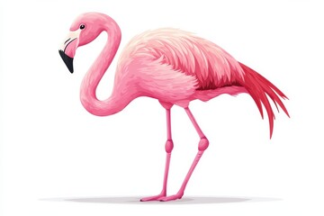 Fototapeta premium Graceful Flamingo Illustration Pink Bird Portrait Tropical Wildlife Art Exotic on white background. Generative Ai