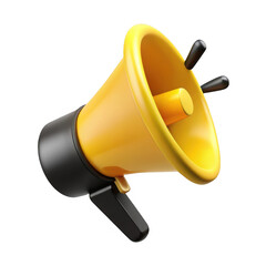 3d yellow megaphone isolated on transparent background
