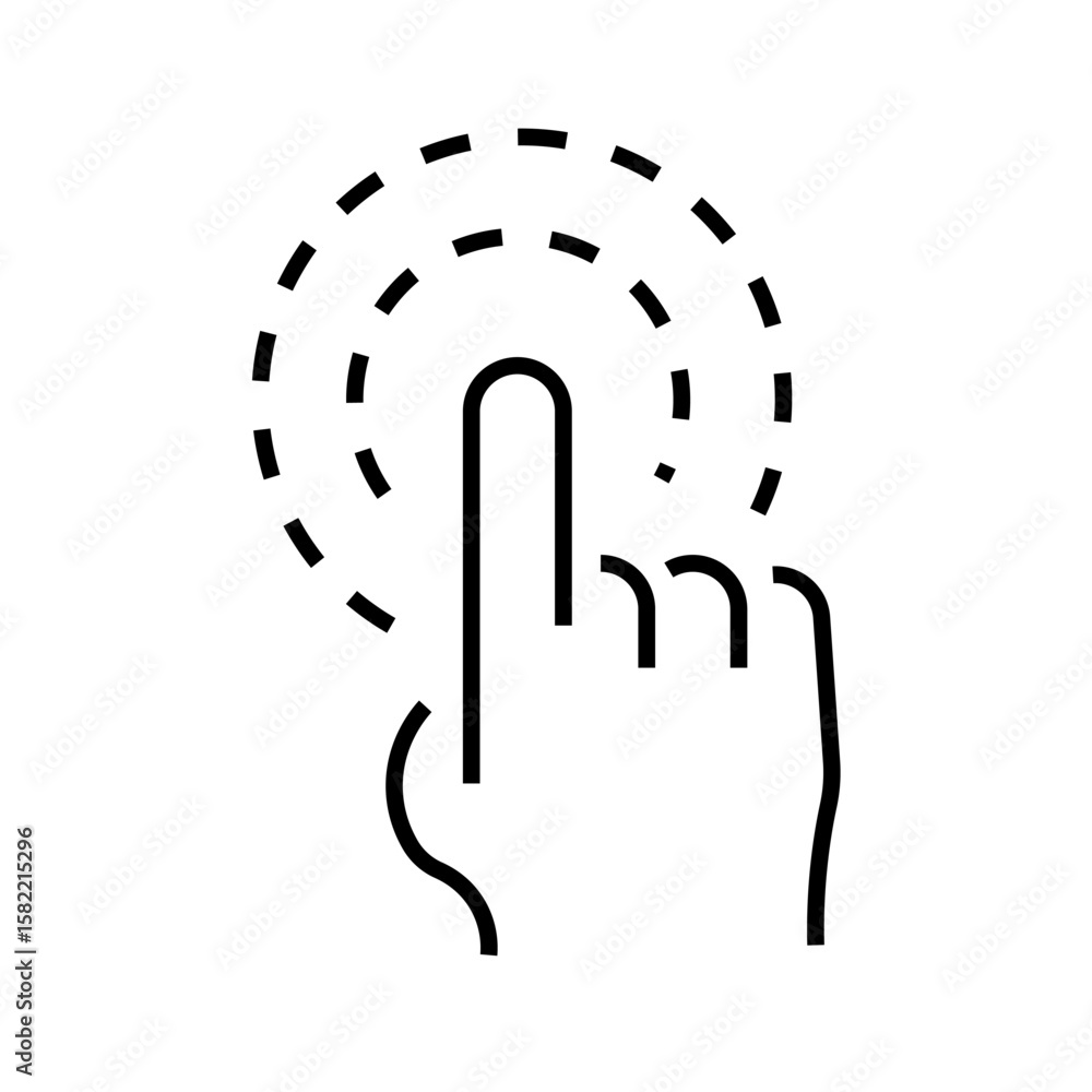 Aufkleber outline icon of a finger touching a dotted circle, representing screen interaction or press command.