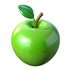 3d shiny green apple with leaf isolated on transparent background