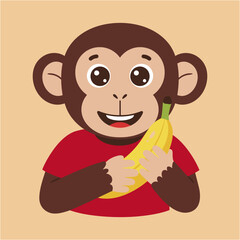 Cartoon Monkey Illustration A joyful primate with a banana ready to have fun