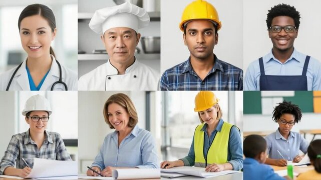 Diverse Professionals and Students Collage: People from Various Careers and Educational Backgrounds Representing Workforce and Learning