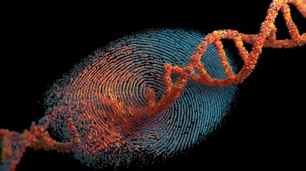 DNA helix emerges from fingerprint in 3D, linking genetics to identity. 