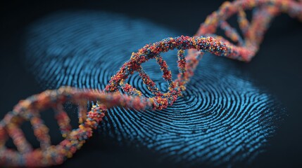 DNA helix emerges from fingerprint in 3D, linking genetics to identity. 