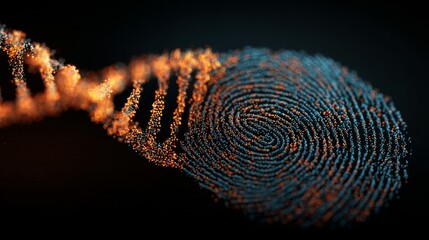 DNA helix emerges from fingerprint in 3D, linking genetics to identity. 