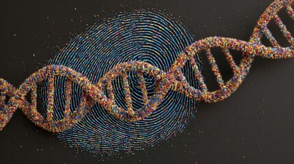 DNA helix emerges from fingerprint in 3D, linking genetics to identity. 
